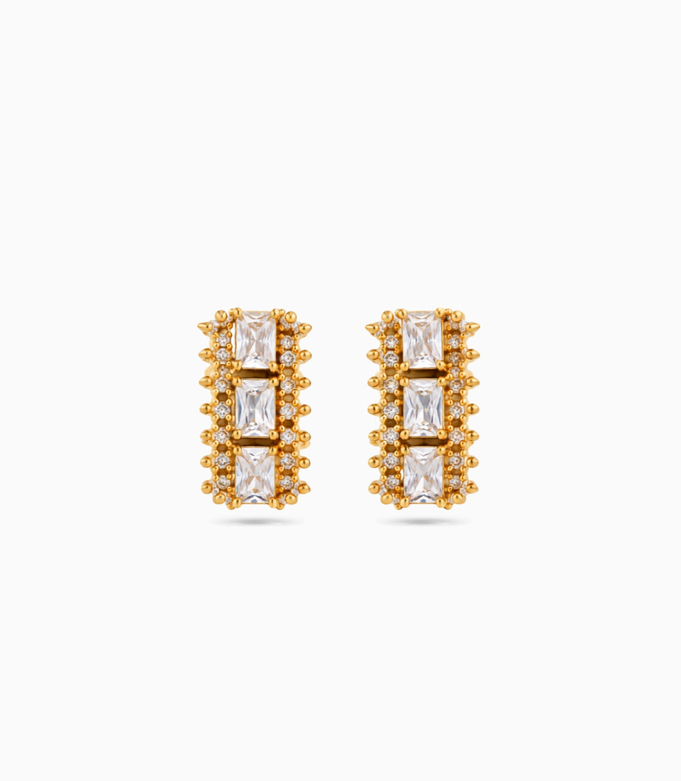 Gold Plated Cushion AD Hoop Earrings