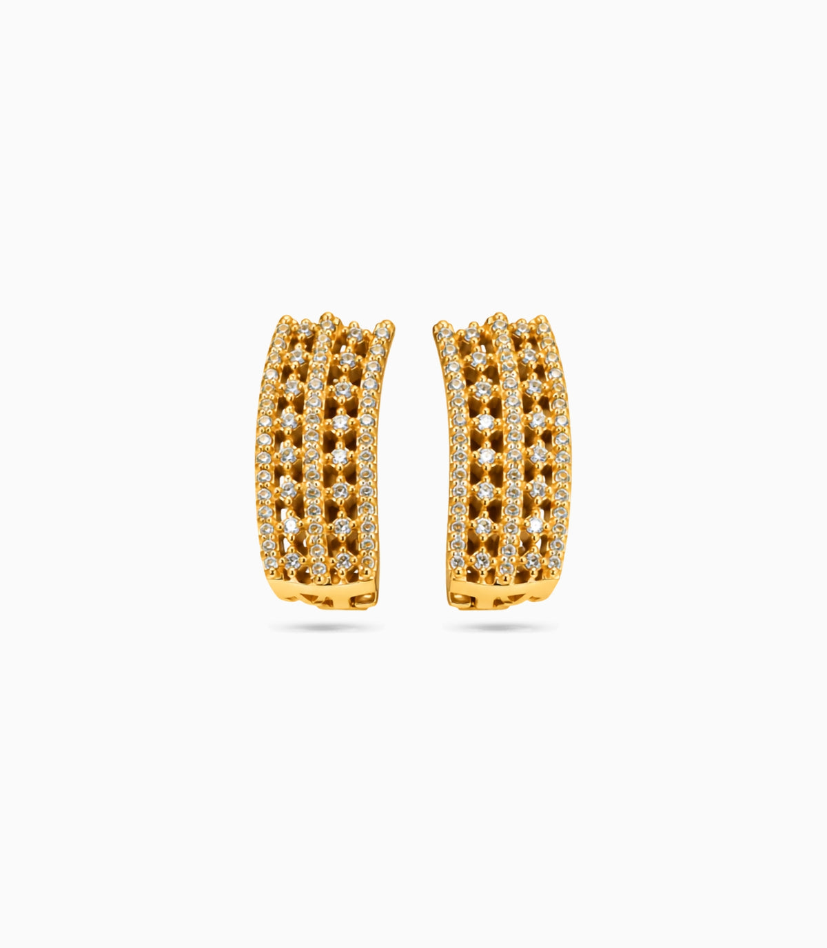 Gold Plated Multi-Row Lattice Design Hoop Earrings