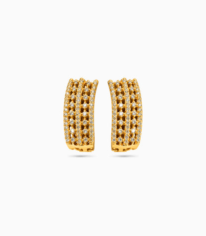 Gold Plated Multi-Row Lattice Design Hoop Earrings