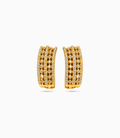 Gold Plated Multi-Row Lattice Design Hoop Earrings