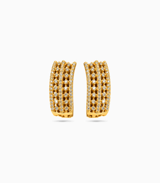 Gold Plated Multi-Row Lattice Design Hoop Earrings