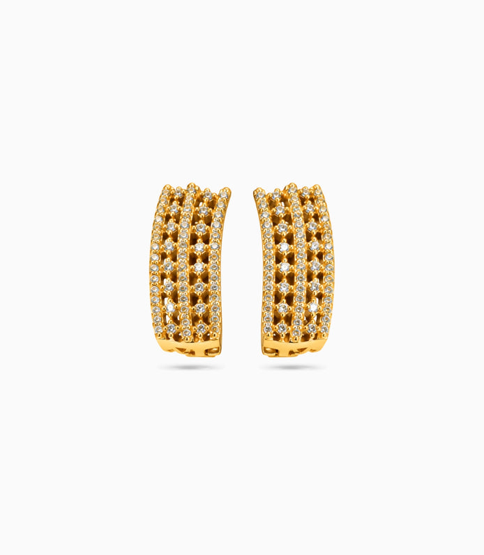 Gold Plated Multi-Row Lattice Design Hoop Earrings