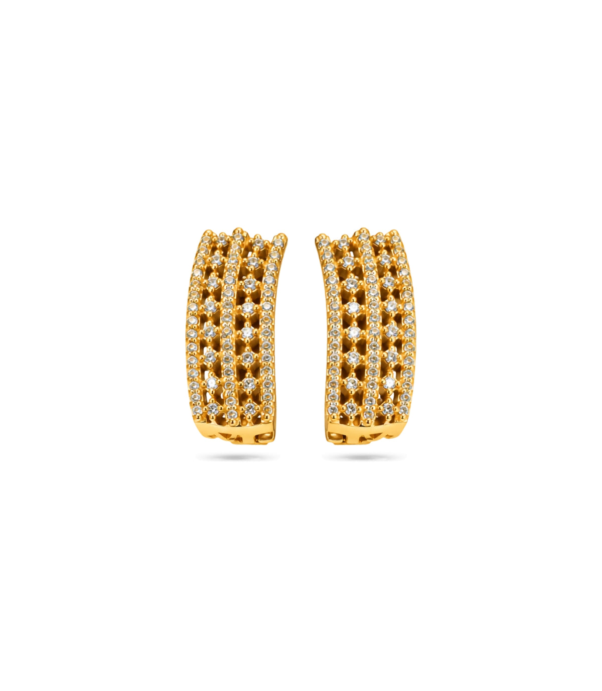 Gold Plated Multi-Row Lattice Design Hoop Earrings