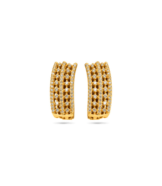 Gold Plated Multi-Row Lattice Design Hoop Earrings