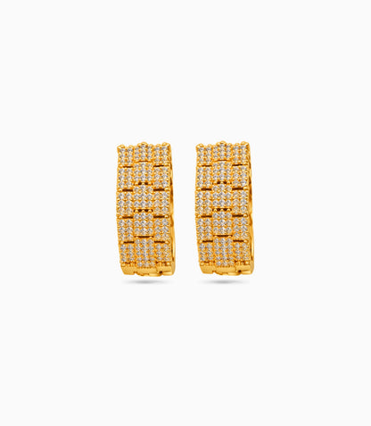 Gold Plated Watch-Strap pattern Hoop Earrings