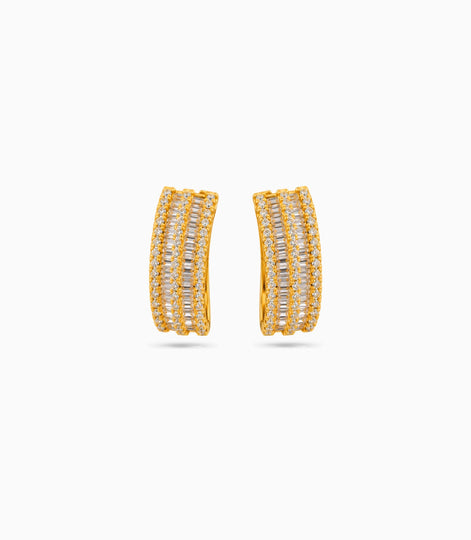 Gold Plated Baguette-Cut  Hoop Earrings
