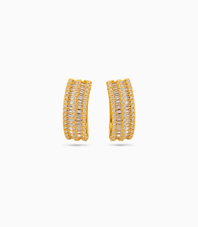 Gold Plated Baguette-Cut  Hoop Earrings