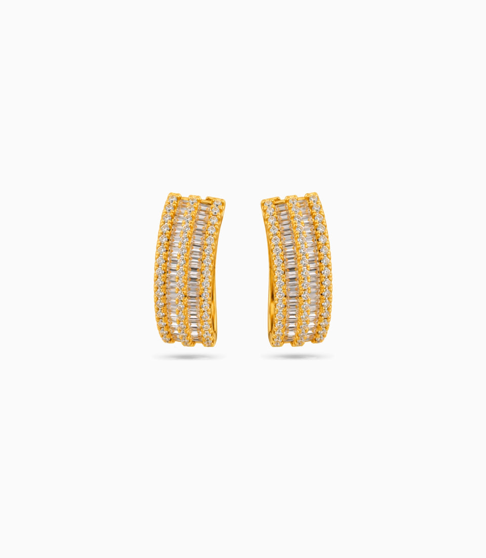 Gold Plated Baguette-Cut  Hoop Earrings