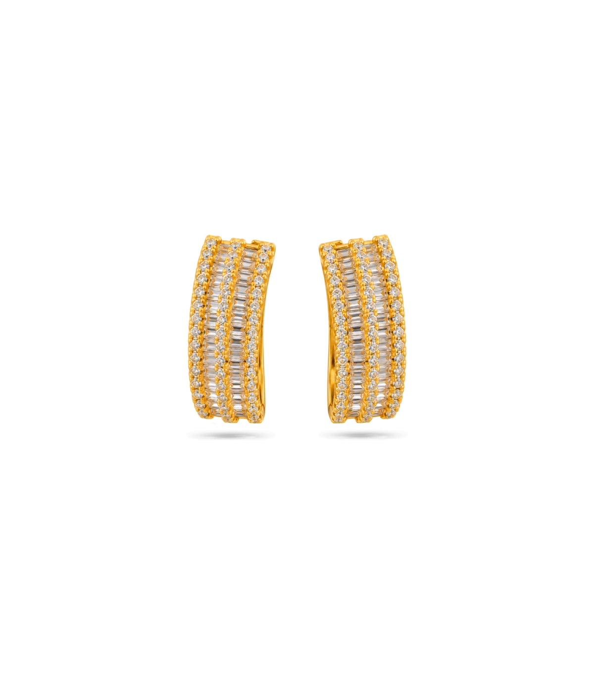 Gold Plated Baguette-Cut  Hoop Earrings