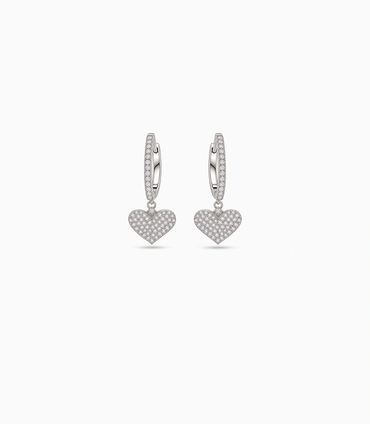Rhodium Plated Heart-Shaped Drop Hoop Earrings