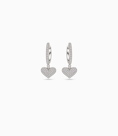 Rhodium Plated Heart-Shaped Drop Hoop Earrings