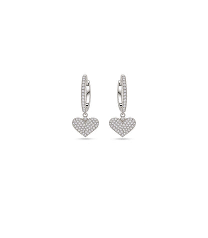 Rhodium Plated Heart-Shaped Drop Hoop Earrings