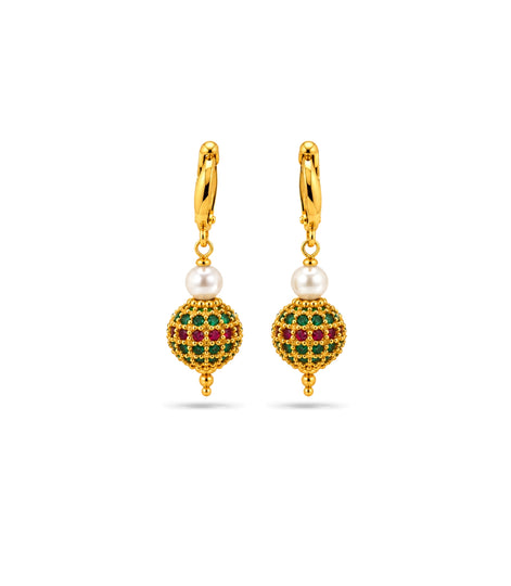 Gold Plated Multi AD Globe & Pearl Hoop Earrings
