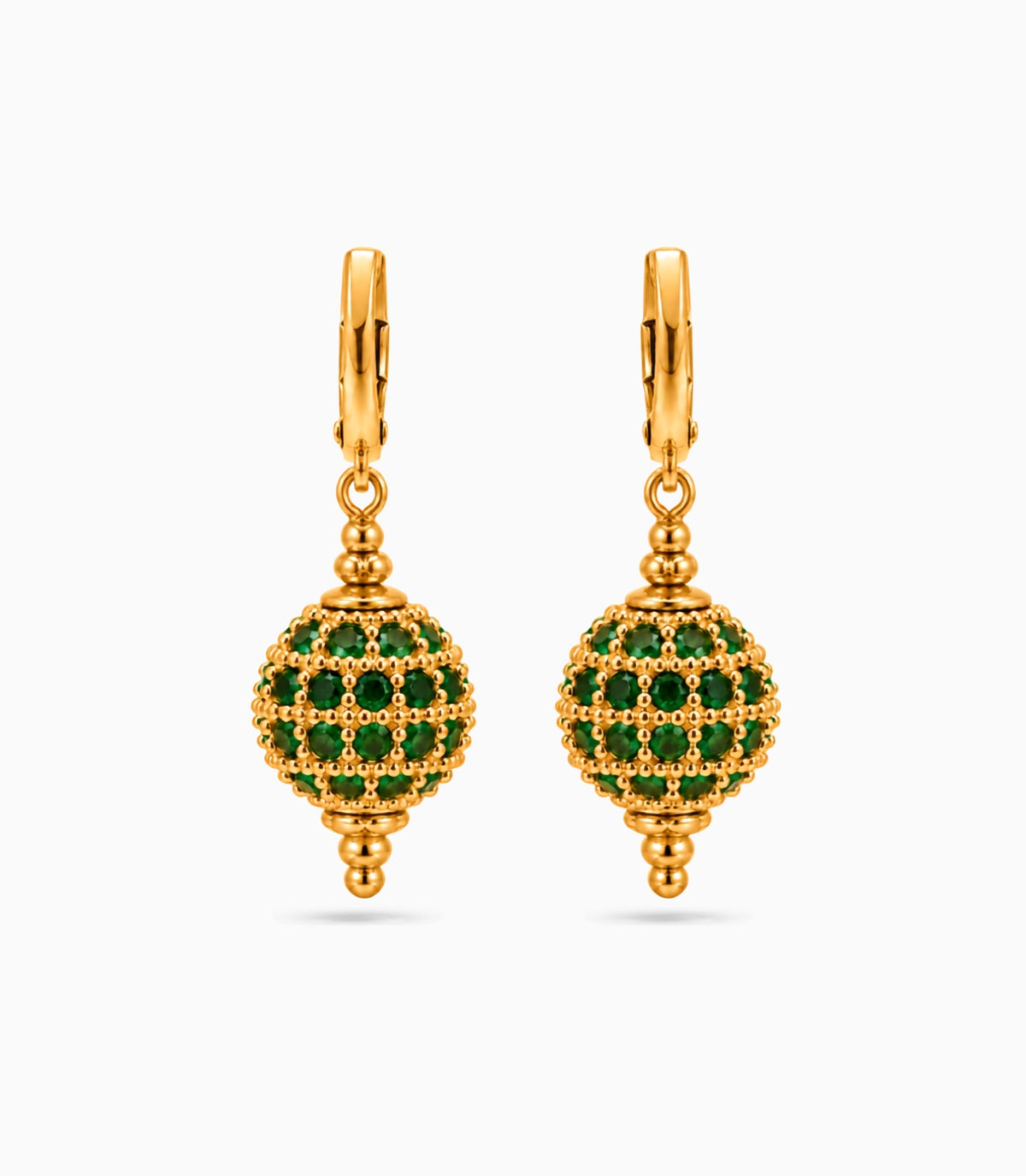 Gold Plated Green AD & Pearl Hoop Earrings