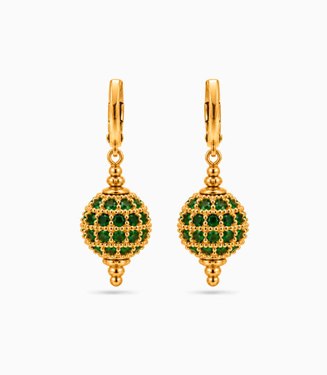 Gold Plated Green AD & Pearl Hoop Earrings