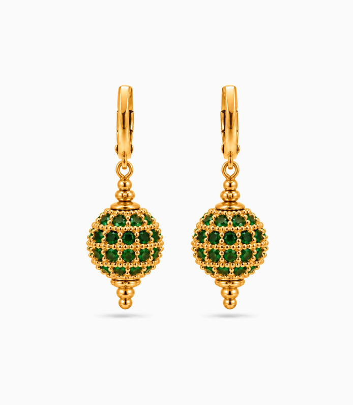 Gold Plated Green AD & Pearl Hoop Earrings