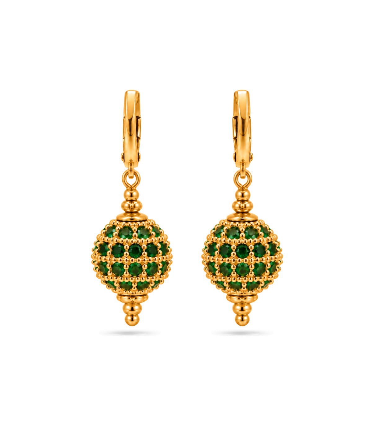 Gold Plated Green AD & Pearl Hoop Earrings