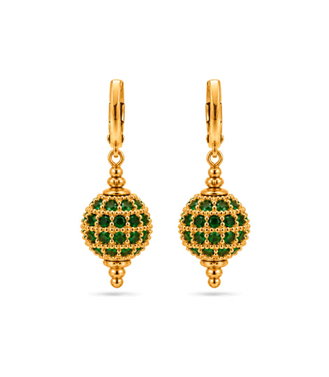 Gold Plated Green AD & Pearl Hoop Earrings