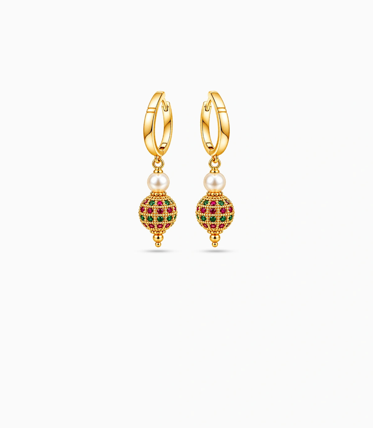 Gold Plated Multi AD & Pearl Hoop Earrings