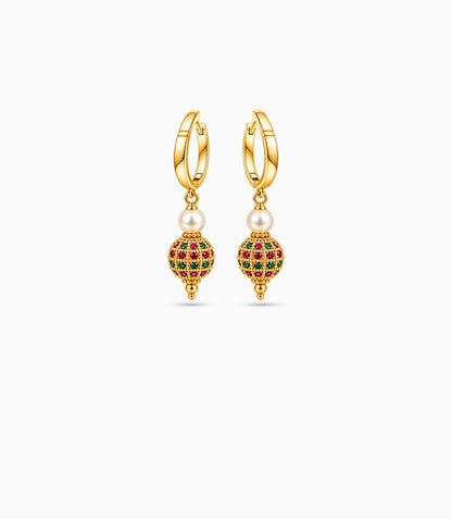 Gold Plated Multi AD & Pearl Hoop Earrings