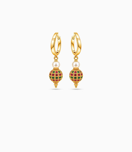 Gold Plated Multi AD & Pearl Hoop Earrings