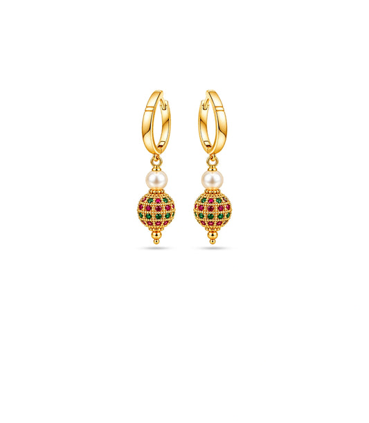 Gold Plated Multi AD & Pearl Hoop Earrings