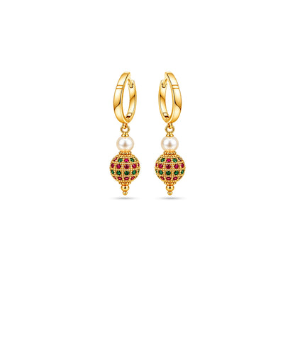 Gold Plated Multi AD & Pearl Hoop Earrings