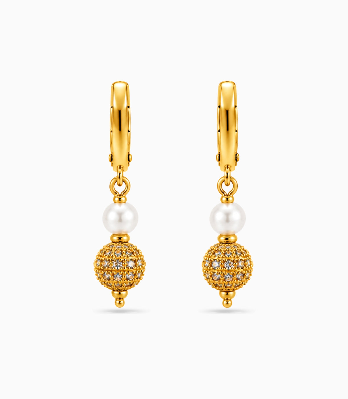 Gold Plated Globe & Pearl Hoop Earrings