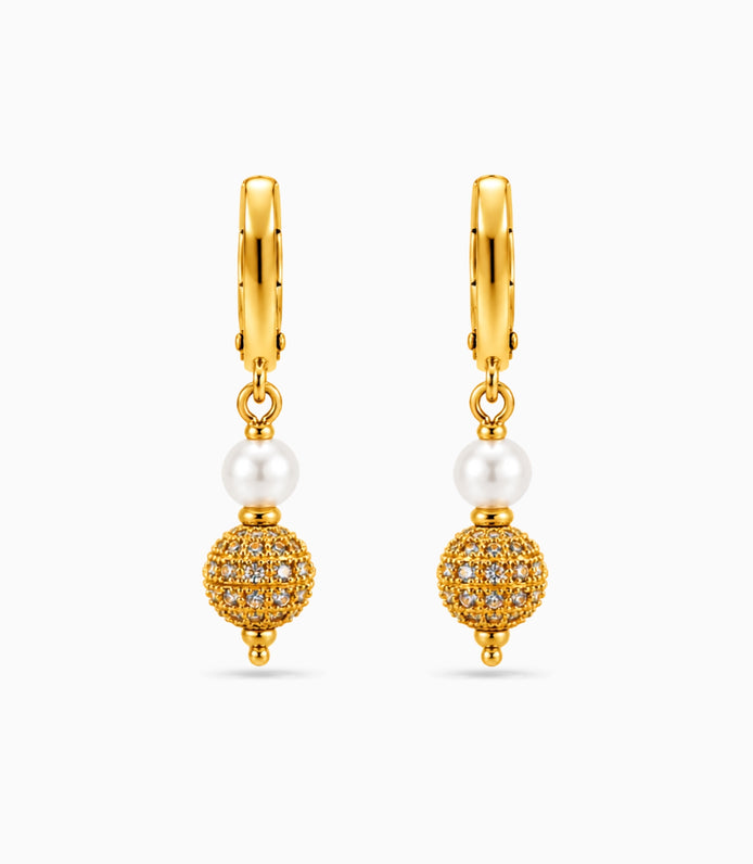 Gold Plated Globe & Pearl Hoop Earrings