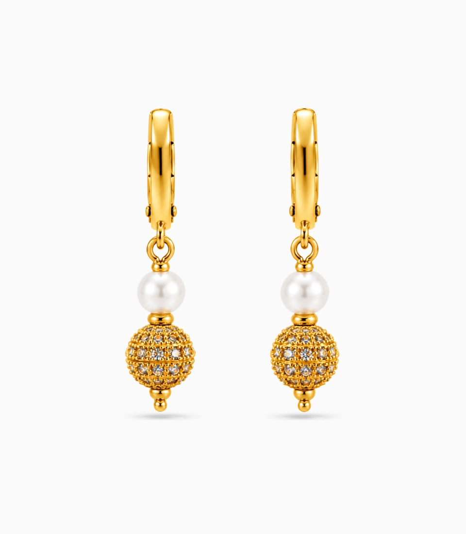 Gold Plated Globe & Pearl Hoop Earrings