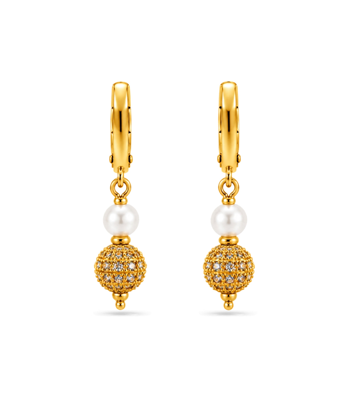 Gold Plated Globe & Pearl Hoop Earrings