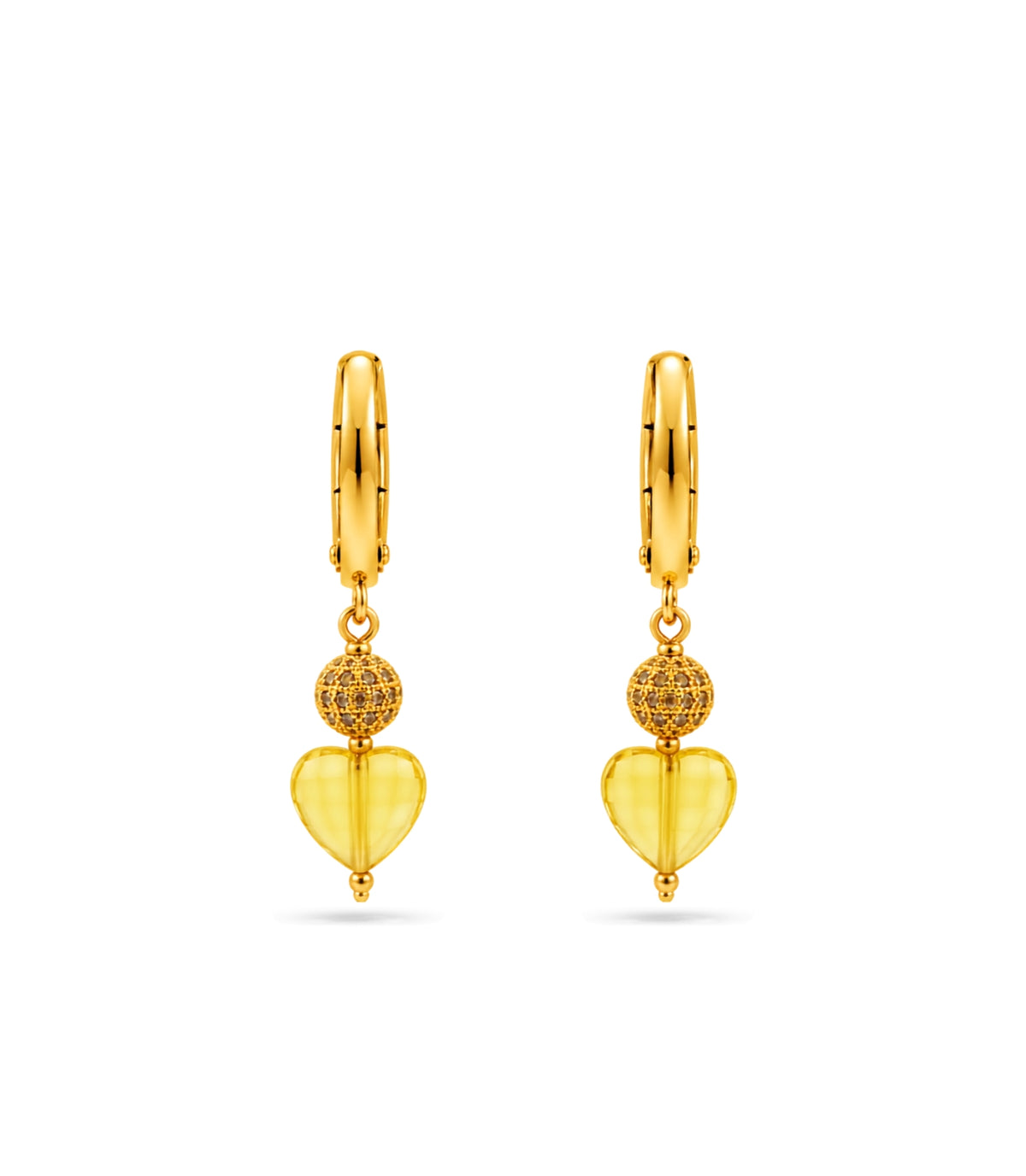 Gold Plated Sphere & Sunshine Yellow Heart Hoop Earrings