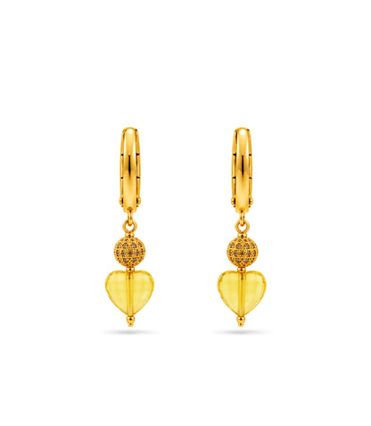 Gold Plated Sphere & Sunshine Yellow Heart Hoop Earrings