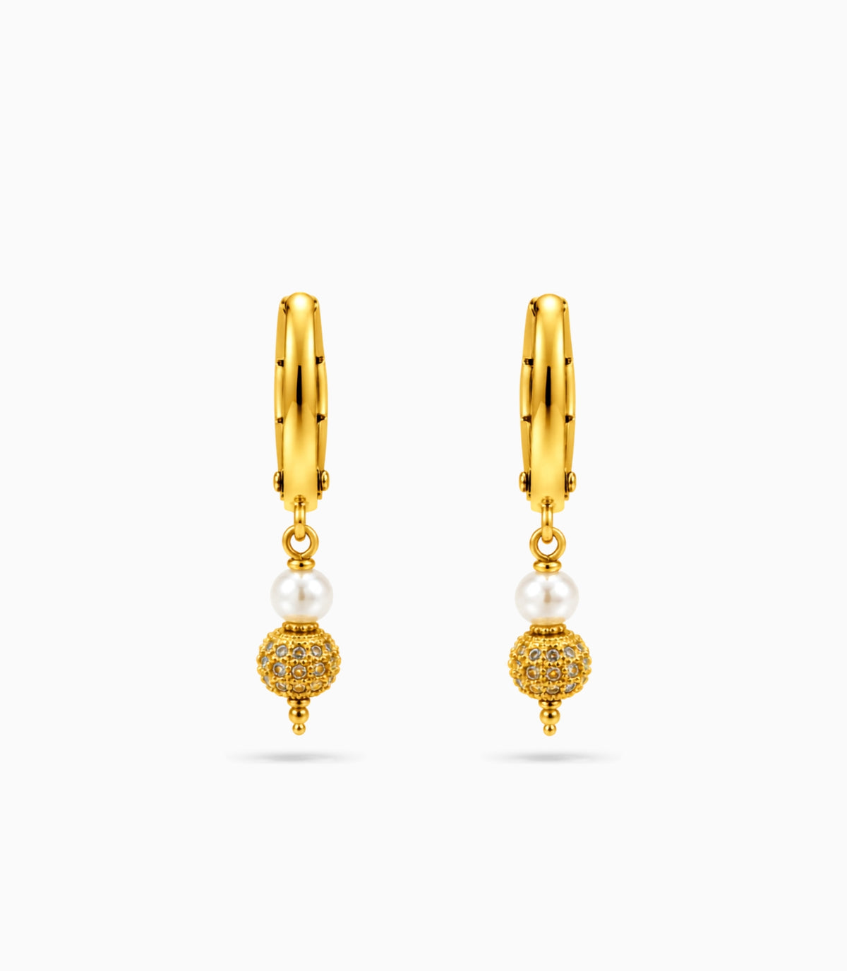 Gold Plated Mini Pearl & Sphere Hoop Earrings
