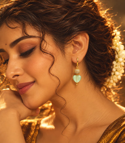 Gold Plated Sphere & Olive Green Heart Hoop Earrings
