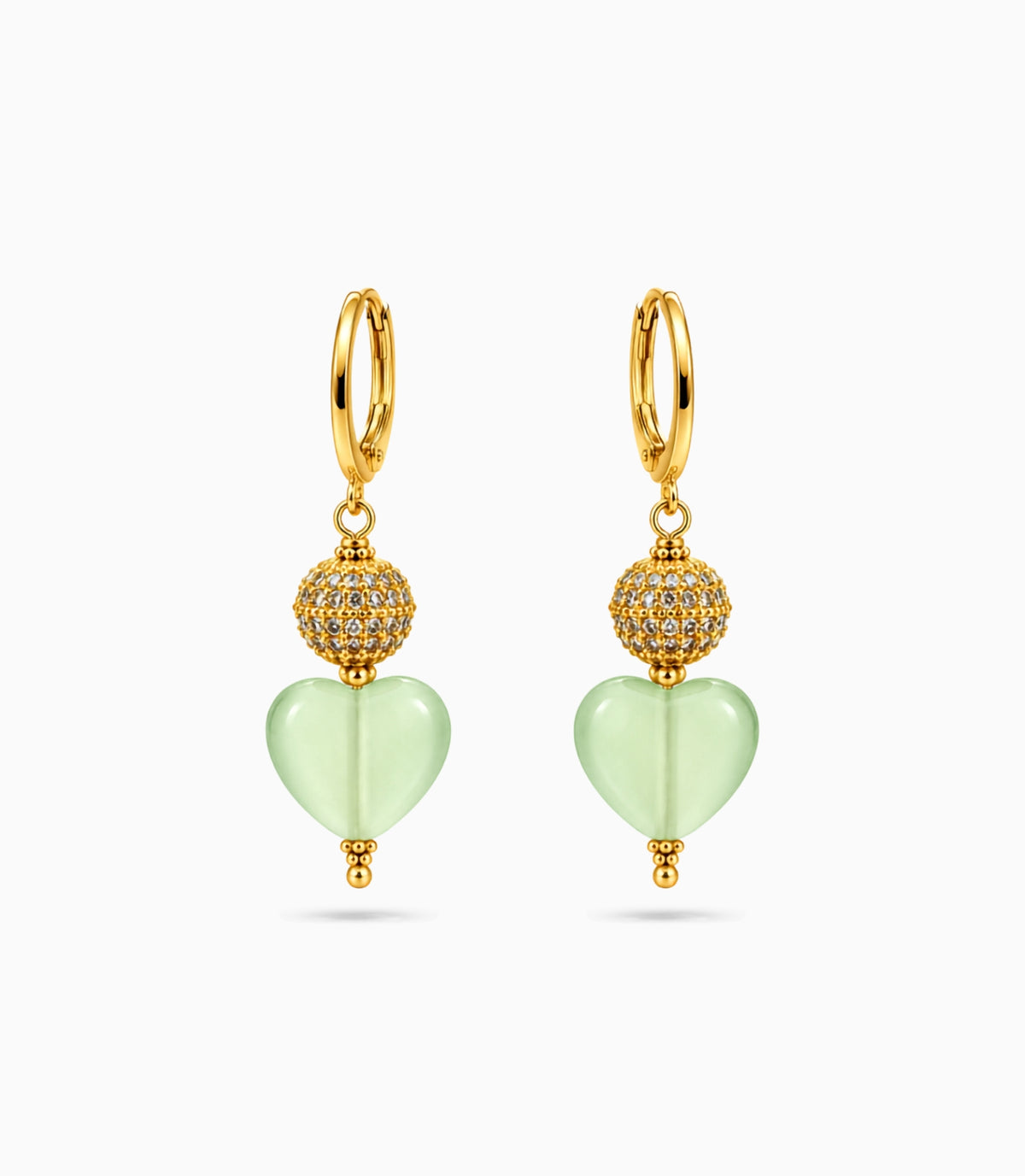 Gold Plated Sphere & Olive Green Heart Hoop Earrings