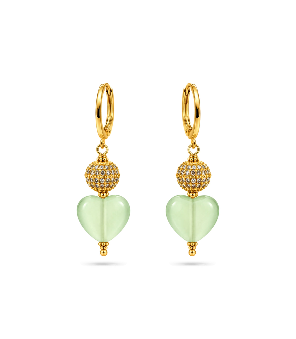 Gold Plated Sphere & Olive Green Heart Hoop Earrings