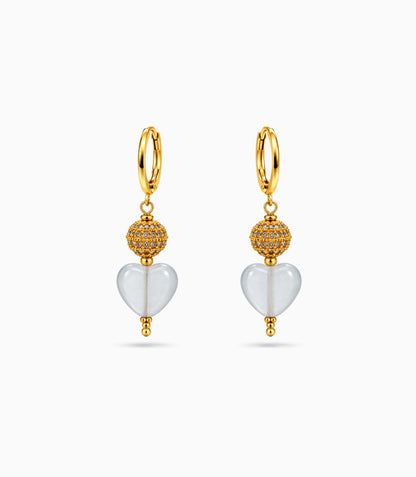 Gold Plated Sphere & Frosted White Hoop Earrings