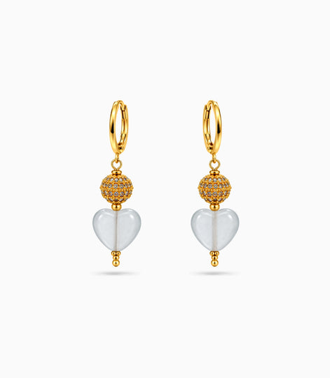 Gold Plated Sphere & Frosted White Hoop Earrings