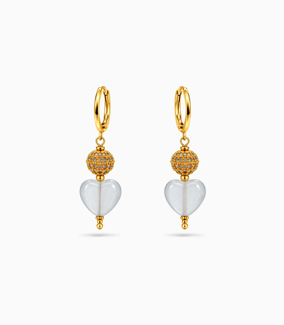 Gold Plated Sphere & Frosted White Hoop Earrings