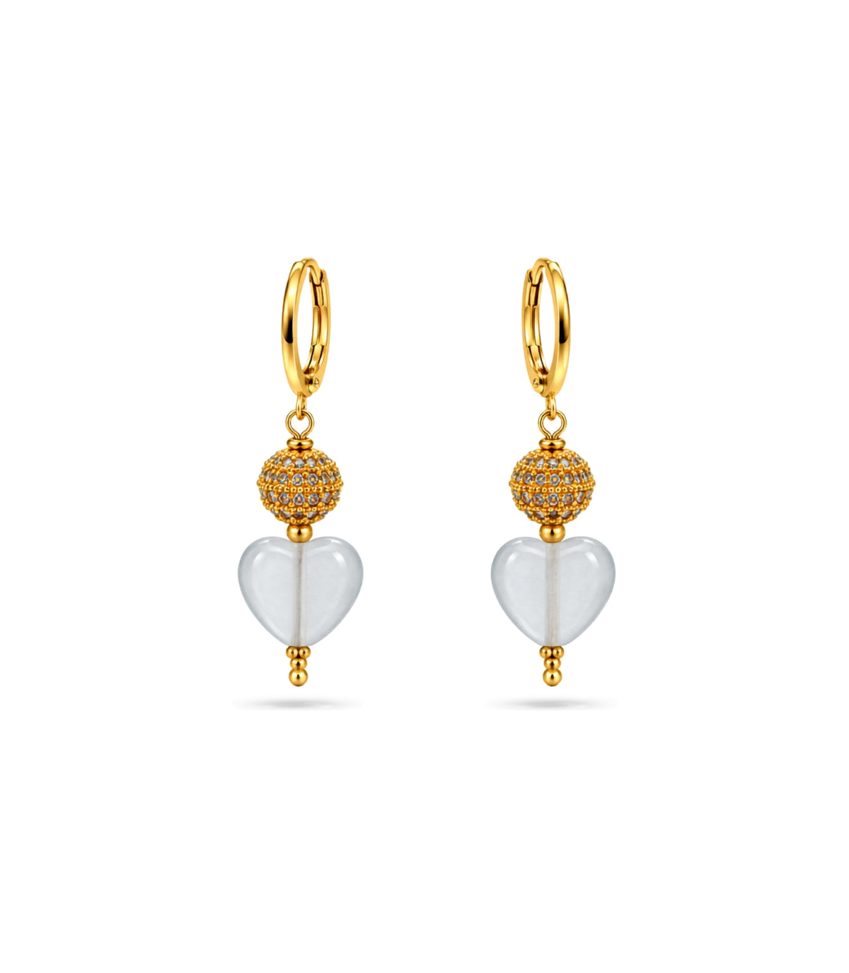Gold Plated Sphere & Frosted White Hoop Earrings