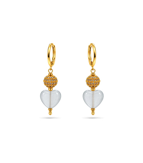 Gold Plated Sphere & Frosted White Hoop Earrings