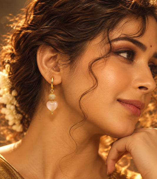 Gold Plated Sphere & Peach Heart Hoop Earrings