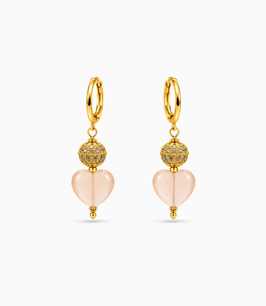 Gold Plated Sphere & Peach Heart Hoop Earrings