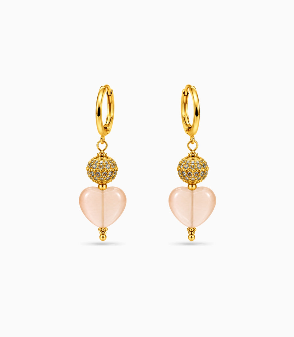 Gold Plated Sphere & Peach Heart Hoop Earrings