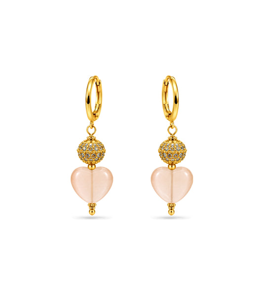 Gold Plated Sphere & Peach Heart Hoop Earrings