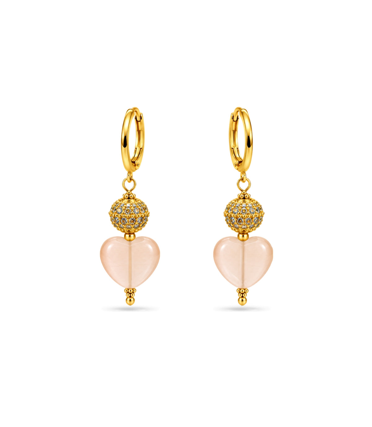 Gold Plated Sphere & Peach Heart Hoop Earrings