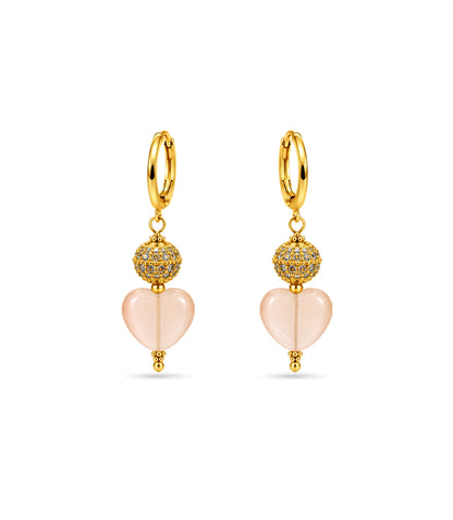 Gold Plated Sphere & Peach Heart Hoop Earrings
