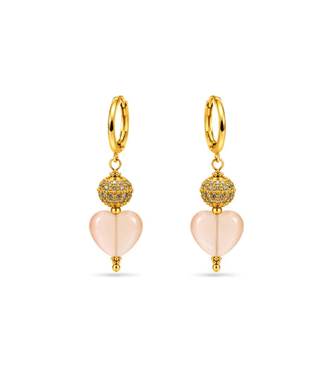Gold Plated Sphere & Peach Heart Hoop Earrings