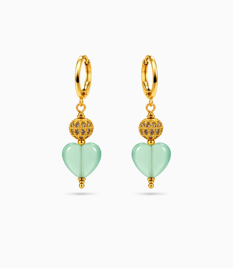 Gold Plated Sphere & Mint Green Heart Hoop Earrings